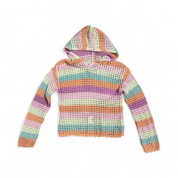 2-pcs Tween Girls 14 Rainbow Crochet BOHO Knit & Mini Skirt Set - Picture 2 of 3